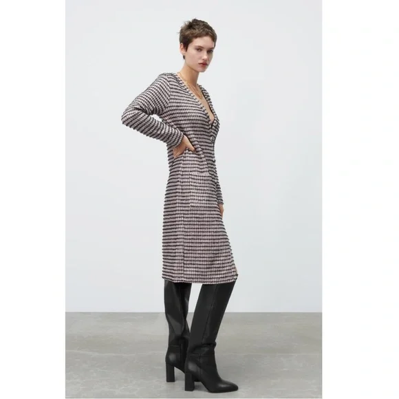 Zara | Dresses | Nwt Zara Woman Textured Midi Button Down Dress Size M  Medium | Poshmark